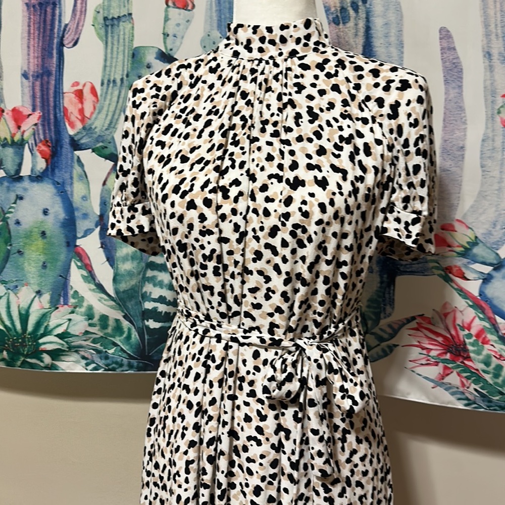Classy Cat Leopard Spot Cheetah Midi Dress Ann Taylor Size 0